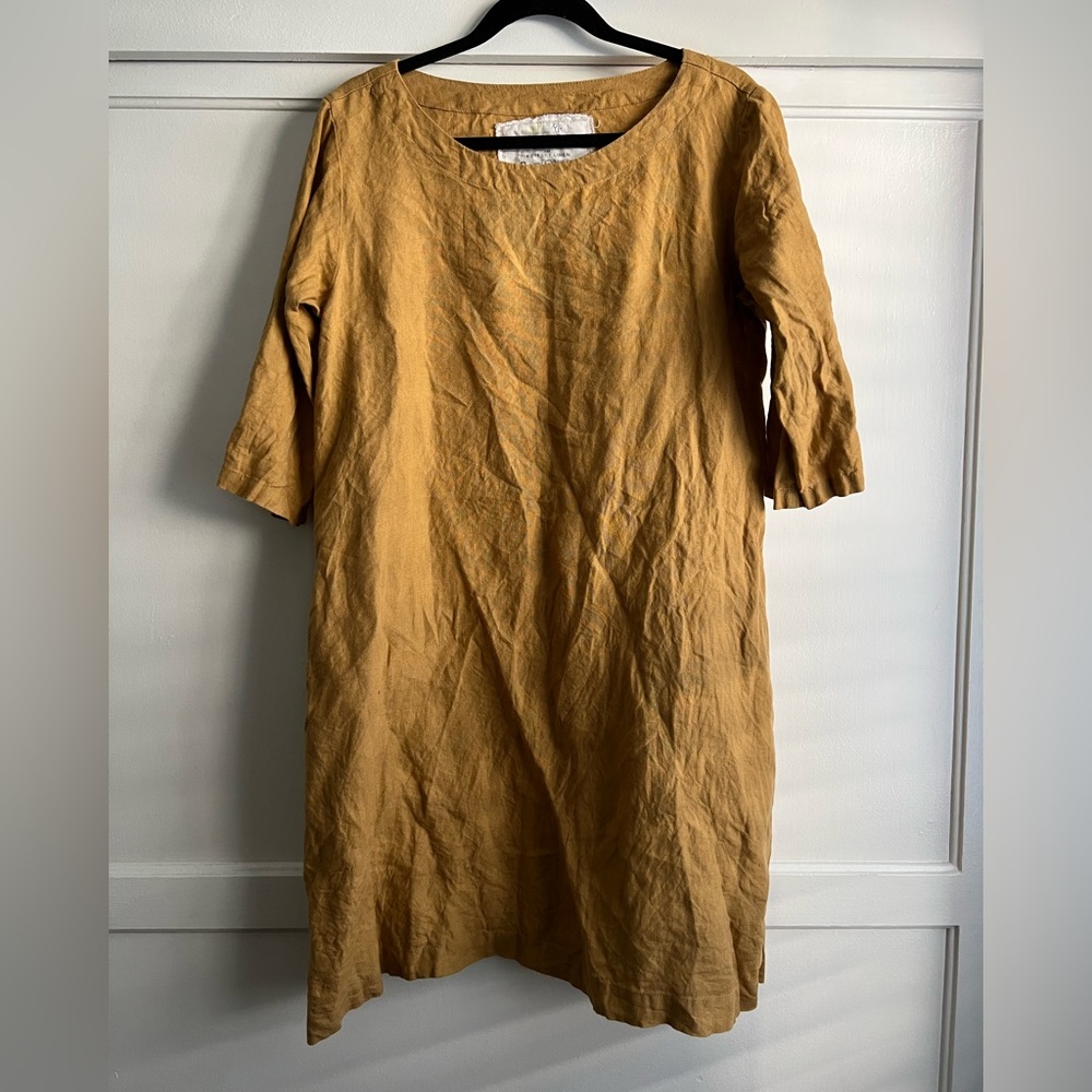 notperfectlinen January mustard (“amber yellow”) tunic dress
